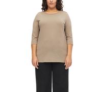 3/4-Arm-Shirt S.OLIVER CURVE, Damen, Gr. 46, beige (taupe), Jersey, Obermaterial: 100% Baumwolle, unifarben, hüftbedeckend, U-Boot-Ausschnitt, abgesteppte Kante, Shirts 3/4-Arm-Shirt, mit U-Boot-Aussc