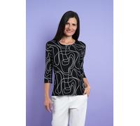 3/4-Arm-Shirt SEIDEL MODEN, Damen, Gr. 40, schwarz, Jersey, Obermaterial: 96% Viskose, 4% Elasthan, gemustert, tailliert hüftbedeckend, Rundhals, gerader Abschluss, Shirts 3/4-Arm-Shirt, Sommershirt m