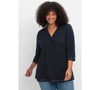 3/4-Arm-Shirt SHEEGO "3/4-Arm-Shirt", Damen, Gr. 40/42, blau (tiefblau), 63% Lyocell TENCEL™, 31% Bambus, 6% Elasthan, unifarben, V-Ausschnitt, Shirts 3/4-Arm-Shirt (98057947-40) tiefblau