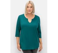 Shirt mit Rundhals und Schlitz, 3/4-Ärmel, petrol, Gr.48/50