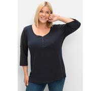 Sheego 3/4-Arm-Shirt mit Henleykragen 48/50 tiefblau