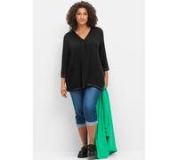 Sheego Damen Große Größen 3/4-Arm-Shirt in leichter A-Linie Citywear feminin V-Ausschnitt -
