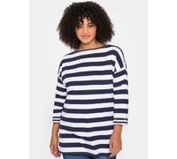 3/4-Arm-Shirt SHEEGO "3/4-Arm-Shirt", Damen, Gr. 52/54, blau (marine), 100% Baumwolle, Einsatz:95% Baumwolle, 5% Elasthan, gemustert, gestreift, mehrfarbig, U-Boot-Ausschnitt, Shirts 3/4-Arm-Shirt (90