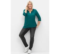 Shirt mit Rundhals und Schlitz, 3/4-Ärmel, petrol, Gr.52/54