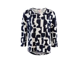 3/4-Arm-Shirt STOOKER WOMEN "CARLY T-Shirt 3/4-Arm", Damen, Gr. 48/50, blau (blau abstract aop), Jersey, 96% Polyester, 4% Elasthan, loose fit, Rundhals, Shirts 3/4-Arm-Shirt, Loose Fit Shirt Rundhals