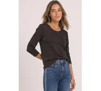 3/4-Arm-Shirt STREET ONE, Damen, Gr. 36, schwarz coffee, Web, 100% Baumwolle, unifarben, comfort fit normal, Rundhals, normaler Saum, Shirts 3/4-Arm-Shirt, mit Rundhalsausschnitt (15553305-36) schwarz