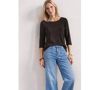 3/4-Arm-Shirt STREET ONE, Damen, Gr. 38, braun (schwarz coffee), Web, 50% Baumwolle, 50% Modal, unifarben, comfort fit normal, U-Boot-Ausschnitt, normaler Saum, Shirts 3/4-Arm-Shirt, mit U-Boot-Aussch