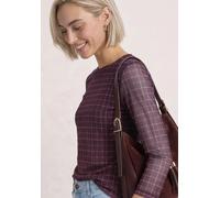 3/4-Arm-Shirt STREET ONE, Damen, Gr. 38, lila (rustic rouge), Mesh, Obermaterial: 95% Polyester, 5% Elasthan. Futter: 100% Viskose, kariert, normal hüftbedeckend, U-Boot-Ausschnitt, abgesteppte Kante,
