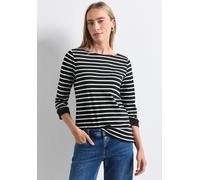 3/4-Arm-Shirt STREET ONE, Damen, Gr. 38, schwarz-weiß (schwarz), Web, 100% Baumwolle, gestreift, comfort fit normal, U-Boot-Ausschnitt, Bündchen, Shirts 3/4-Arm-Shirt, mit 3/4 Ärmeln, Topseller (97967