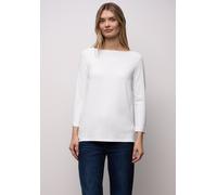 3/4-Arm-Shirt STREET ONE, Damen, Gr. 38, weiß, Stoff, 96% Viskose, 4% Elasthan, unifarben, normal lang, U-Boot-Ausschnitt, abgesteppt, Shirts 3/4-Arm-Shirt, mit 3/4 Ärmeln (77228751-38) weiß