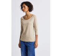 3/4-Arm-Shirt STREET ONE, Damen, Gr. 40, beige (cotton beige), Web, 50% Modal, 50% Baumwolle, unifarben, körpernah normal, Rundhals, normaler Saum, Shirts 3/4-Arm-Shirt, mit Rundhalsausschnitt (828239