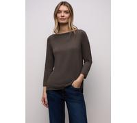 3/4-Arm-Shirt STREET ONE, Damen, Gr. 42, rustic braun, Stoff, 96% Viskose, 4% Elasthan, unifarben, normal lang, U-Boot-Ausschnitt, abgesteppt, Shirts 3/4-Arm-Shirt, mit 3/4 Ärmeln (85400608-42) rustic