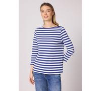 3/4-Arm-Shirt STREET ONE, Damen, Gr. 44, amparo blau, Web, 100% Baumwolle, gestreift, normal normal, U-Boot-Ausschnitt, abgesteppt, Shirts 3/4-Arm-Shirt, aus reiner Baumwolle (52805402-44) amparo blau