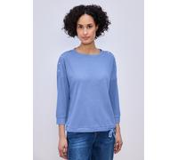 Sweater STREET ONE, Damen, Gr. 44, bonnet blau, Sweatware, Obermaterial: 50% Viskose, 47% Polyester, 3% Elasthan, unifarben, lässig geschnitten hüftbedeckend, Rundhals, Bündchen, Sweatshirts Sweater, 