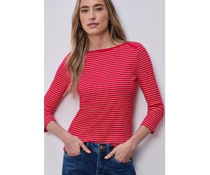 3/4-Arm-Shirt STREET ONE, Damen, Gr. 44, salsa rot, Web, 96% Baumwolle, 4% Elasthan, gestreift, normal normal, U-Boot-Ausschnitt, abgesteppt, Shirts 3/4-Arm-Shirt, mit U-Boot-Ausschnitt (43646664-44)