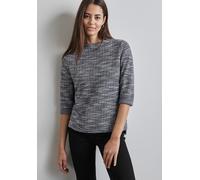 3/4-Arm-Shirt STREET ONE, Damen, Gr. 44, schwarz, Stoff, 53% Polyester, 28% Viskose, 19% Baumwolle, Strukturmuster, gerade normal, hoch geschlossener Ausschnitt, Bündchen, Shirts 3/4-Arm-Shirt, mit 3/