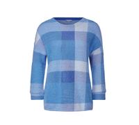 3/4-Arm-Shirt STREET ONE, Damen, Gr. 46, blau (light spring blau), Stoff, 65% Nylon, 20% Polyester, 15% Viskose, kariert, gerade hüftlang, U-Boot-Ausschnitt, Bündchen, Shirts 3/4-Arm-Shirt, mit 3/4 Är