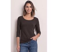 3/4-Arm-Shirt STREET ONE, Damen, Gr. 46, braun (schwarz coffee), Web, 50% Modal, 50% Baumwolle, unifarben, körpernah normal, Rundhals, normaler Saum, Shirts 3/4-Arm-Shirt, mit Rundhalsausschnitt (6442