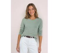3/4-Arm-Shirt STREET ONE, Damen, Gr. 46, eucalyptus grün, Web, 100% Baumwolle, unifarben, comfort fit normal, Rundhals, normaler Saum, Shirts 3/4-Arm-Shirt, mit Rundhalsausschnitt (49009749-46) eucaly