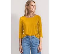 3/4-Arm-Shirt STREET ONE, Damen, Gr. 46, gelb (saffron gelb), Web, 50% Baumwolle, 50% Modal, unifarben, comfort fit normal, U-Boot-Ausschnitt, normaler Saum, Shirts 3/4-Arm-Shirt, mit U-Boot-Ausschnit