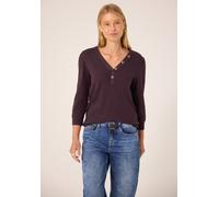 3/4-Arm-Shirt STREET ONE STUDIO, Damen, Gr. 38, braun (very berry), Web, 95% Baumwolle, 5% Elasthan, unifarben, normal normal, V-Ausschnitt, abgesteppt, Shirts 3/4-Arm-Shirt, mit Knopfleiste (83274735