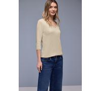 3/4-Arm-Shirt STREET ONE "Style ADA", Damen, Gr. 40, cotton beige, Jersey, Obermaterial: 50% Baumwolle, 50% Modal. Futter: 100% Baumwolle, unifarben, normal hüftbedeckend, herzförmiger Ausschnitt, Shi
