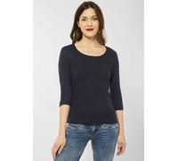 3/4-Arm-Shirt STREET ONE "Style Pania", Damen, Gr. 42, blau (tiefblau), Jersey, Obermaterial: 50% Baumwolle, 50% Modal, unifarben, Basic, figurbetont hüftlang, Rundhals, eingesetzt abgesteppt, Shirts 