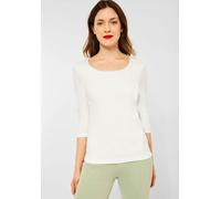 3/4-Arm-Shirt STREET ONE "Style Pania", Damen, Gr. 46, weiß (sanftes weiß), Jersey, Obermaterial: 50% Baumwolle, 50% Modal, unifarben, Basic, figurbetont hüftlang, Rundhals, eingesetzt abgesteppt, Shi