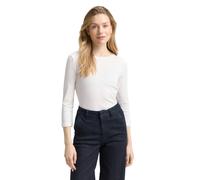 3/4-Arm-Shirt TOM TAILOR, Damen, Gr. L, whisper weiß, Web, Obermaterial: 97% Baumwolle, 3% Elasthan, unifarben, slim fit normal, Rundhals, gerader Abschluss, Shirts 3/4-Arm-Shirt, mit Logo Schriftzug