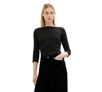 3/4-Arm-Shirt TOM TAILOR, Damen, Gr. XXL (44), schwarz (deep schwarz), Jersey, Obermaterial: 100% Baumwolle, unifarben, regular fit, U-Boot-Ausschnitt, Shirts 3/4-Arm-Shirt, mit kurzer Ärmellänge (400