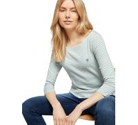 3/4-Arm-Shirt TOM TAILOR, Damen, Gr. XXXL(46), grün (weiß grün), Feinripp, Obermaterial: 97% Baumwolle, 3% Elasthan, gestreift, regular fit hüftlang, U-Boot-Ausschnitt, abgesteppt, Shirts 3/4-Arm-Shir