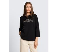 3/4-Arm-Shirt TOM TAILOR "Loose", Damen, Gr. S, deep schwarz, Single Jersey, Obermaterial: 53% Modal, 40% Polyester, 7% Elasthan, bedruckt, loose fit hüftbedeckend, Rundhals, abgesteppte Kante, Shirts