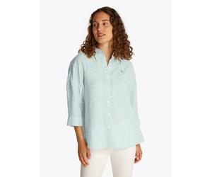 3/4-Arm-Shirt TOMMY HILFIGER "ESS LINEN LOOSE 3-4 SLEEVE SHIRT", Damen, Gr. 36, grün (classic ithaca, fort grün), Web, Obermaterial: 100% Leinen, gestreift, bequem hüftlang, Ärmel mit Ärmelschlitz 1-K