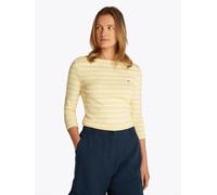3/4-Arm-Shirt TOMMY HILFIGER "NEW CODY BOAT-NECK", Damen, Gr. XXL (44), beige (citronella, ecru stp), Jersey, Obermaterial: 100% Baumwolle, gestreift, slim fit hüftlang, U-Boot-Ausschnitt, abgesteppt,