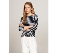 3/4-Arm-Shirt TOMMY HILFIGER "NEW CODY BOAT-NECK", Damen, Gr. XXS, blau (nos breton desert sky, ecru), Jersey, Obermaterial: 100% Baumwolle, gestreift, slim fit hüftlang, U-Boot-Ausschnitt, abgesteppt