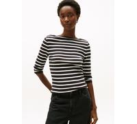 3/4-Arm-Shirt TOMMY HILFIGER "NEW CODY BOAT-NECK", Damen, Gr. XXXL(46), schwarz, ecru stp, Jersey, Obermaterial: 100% Baumwolle, gestreift, slim fit hüftlang, U-Boot-Ausschnitt, abgesteppt, Shirts 3/4