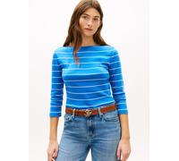 3/4-Arm-Shirt TOMMY HILFIGER "NEW CODY SLIM BOAT-NECK", Herren, Gr. L (42/44), fine stp blau orbit, ecru, Jersey, Obermaterial: 100% Baumwolle, gestreift, slim fit hüftlang, U-Boot-Ausschnitt, abgeste