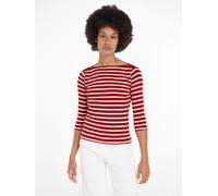 3/4-Arm-Shirt TOMMY HILFIGER "NEW CODY SLIM BOAT-NK 3/4SLV", Damen, Gr. M (40), rot (breton stp, schwarz magma, ecru), Jersey, Obermaterial: 100% Baumwolle, gestreift, slim fit hüftlang, U-Boot-Aussch