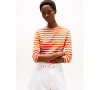 3/4-Arm-Shirt TOMMY HILFIGER "NEW CODY SLIM BOAT-NK 3/4SLV mit U-Boot und Streifen", Damen, Gr. XL (42), classic breton orange, ecu, Jersey, Obermaterial: 100% Baumwolle, gestreift, slim fit hüftlang,