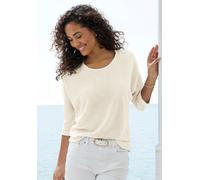 3/4-Arm-Shirt VIVANCE "aus bügelfreiem Waffelstrick", Damen, Gr. 48/50, beige (creme), Strick, Obermaterial: 64% Polyester, 34% Viskose, 2% Elasthan, Strukturmuster, leicht transparent, unifarben, Run