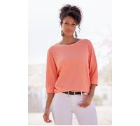 3/4-Arm-Shirt VIVANCE "aus bügelfreier Crêpe-Qualität", Damen, Gr. 32/34, rot (apricot), Crêpe, Obermaterial: 98% Polyester, 2% Elasthan, unifarben, lässig geschnitten normal, Rundhals, Fledermausärme