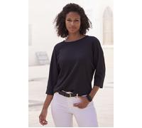 3/4-Arm-Shirt VIVANCE "aus bügelfreier Crêpe-Qualität", Damen, Gr. 32/34, schwarz, Crêpe, Obermaterial: 98% Polyester, 2% Elasthan, unifarben, lässig geschnitten normal, Rundhals, Fledermausärmel brei