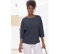 3/4-Arm-Shirt VIVANCE "aus bügelfreier Crêpe-Qualität", Damen, Gr. 44/46, blau (navy), Crêpe, Obermaterial: 98% Polyester, 2% Elasthan, unifarben, lässig geschnitten normal, Rundhals, Fledermausärmel