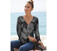 3/4-Arm-Shirt VIVANCE, Damen, Gr. 36/38, schwarz-weiß (schwarz, weiß bedruckt), Jersey, Obermaterial: 100% Viskose, bedruckt, figurumspielend hüftlang, tiefer V-Ausschnitt, Shirts 3/4-Arm-Shirt, mit A