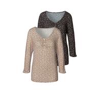 3/4-Arm-Shirt VIVANCE "mit kurzer Zierknopfleiste", Damen, Gr. 44/46, rosa (rose, bedruckt, schwarz, bedruckt), Jersey, Obermaterial: 95% Viskose (LENZING™ ECOVERO™), 5% Elasthan, gemustert, bequem, t