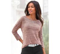 3/4-Arm-Shirt VIVANCE "mit modischer Melange-Struktur", Damen, Gr. 44/46, lila (mauve), Jersey, Obermaterial: 55% Polyester, 42% Viskose, 3% Elasthan, meliert, bequem, Rundhals, Shirts 3/4-Arm-Shirt, 