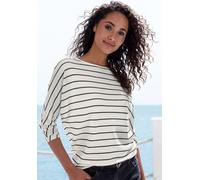 3/4-Arm-Shirt VIVANCE "mit modischer Streifenstruktur", Damen, Gr. 36/38, schwarz-weiß (weiß, schwarz), Strick, Obermaterial: 42% Baumwolle, 42% Viskose, 12% Polyester, 4% Elasthan, gestreift, loose f