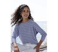 3/4-Arm-Shirt VIVANCE "mit modischer Streifenstruktur", Damen, Gr. 40/42, blau (blau, weiß), Strick, Obermaterial: 42% Baumwolle, 42% Viskose, 12% Polyester, 4% Elasthan, gestreift, casual, loose fit,