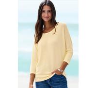3/4-Arm-Shirt VIVANCE "aus bügelfreiem Waffelstrick", Damen, Gr. 32/34, gelb, Strick, Obermaterial: 64% Polyester, 34% Viskose, 2% Elasthan, Strukturmuster, leicht transparent, unifarben, lässig gesch
