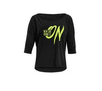 Winshape Damen Ultra leichtes Modal-3/4-Arm Shirt MCS001 mit neon gelbem „New Day Bring it on” Glitzer-Aufdruck, Dance Style, Schwarz-neon-Geld-Glitzer, L